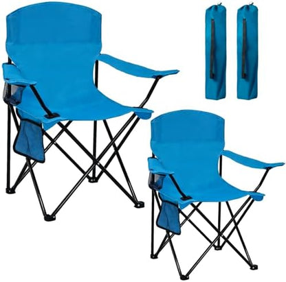 Camping Chair 2 Pack Portable Folding Chair, Supports 300lbs, Light Blue