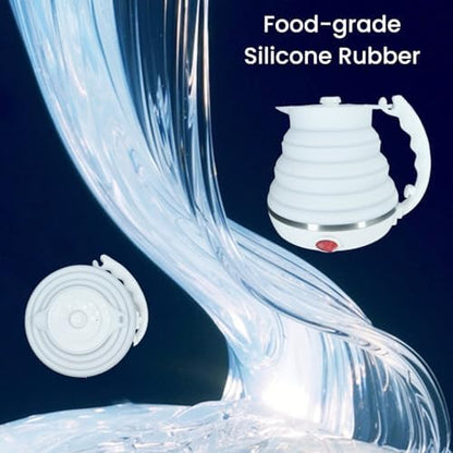 Travel Kettle Electric, Portable Travel Tea Kettle Small, Ultra-thin Collpasible Electric Kettle, Food Grade Silicone Foldable, Auto Shut off and Keep Warm, 110V 555ml (White)