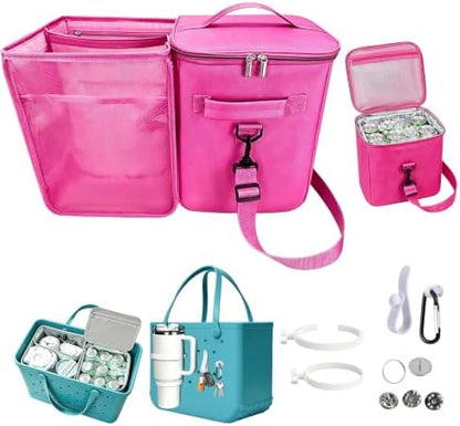 2-in-1 Insulated Cooler Organizer Insert for Bogg Bag XL – Leak-Proof Ice Chest with Zipper and Cup Holder Included – Lightweight Mesh Divider Pouch for Beach, Camping, Road Trips