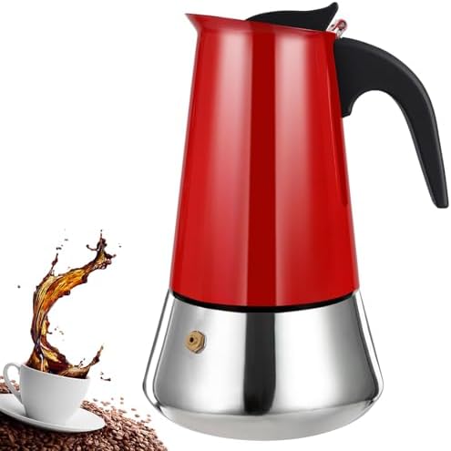 4 Cup Stovetop Espresso Maker Stainless Steel Moka Pot Stove Top Percolator Italian Coffee Makers Capable Mocha Greca Machine Cafe Classic Induction Cookers for Home and Camping 200ml 6.6oz