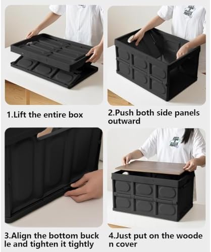 Collapsible Storage Bins Box with Lids and Handle, 13 Gallon 50L Portable Plastic Storage Crate Containers Totes, Instacrate Stackable Foldable Camping Basket Supplies for Camp Fishing Car RV, Office