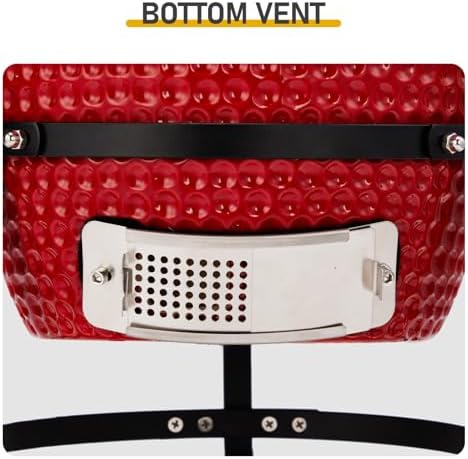 13" Portable Round Ceramic Charcoal Grill,Outdoor Barbecue Smoker,Heavy Duty Outdoor BBQ Grill,Vertical Camping Barbecue Grill,with Built-in Thermometer,for Garden Patio Beach Backyard (Red)