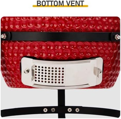 13" Portable Round Ceramic Charcoal Grill,Outdoor Barbecue Smoker,Heavy Duty Outdoor BBQ Grill,Vertical Camping Barbecue Grill,with Built-in Thermometer,for Garden Patio Beach Backyard (Red)