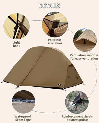 MC TOMOUNT Backpacking Tent Ultralight Nylon 1-2 Person Camping Tent