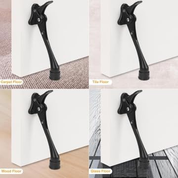 2 Pack 6 Inch Black Kick Down Door Stoppers for Bottom of Door, Heavy Duty Kickdown Door Stop, One Touch Kick Down Door Stoppers