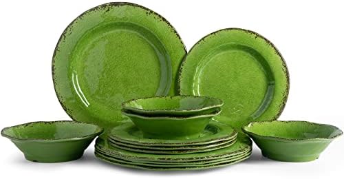 LEHAHA Modern Rustic Melamine Dinnerware Sets, 12-Piece Camping Dishes Set