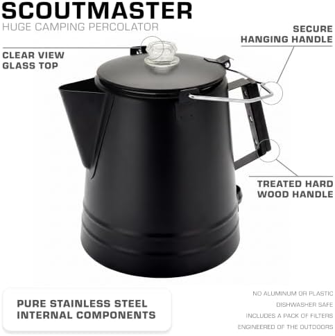COLETTI Butte & Scoutmaster Coffee Percolator Camping — Percolator Coffee Pot, NO Aluminum or Plastic (Black, 24 Cup)