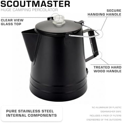 COLETTI Butte & Scoutmaster Coffee Percolator Camping — Percolator Coffee Pot, NO Aluminum or Plastic (Black, 24 Cup)