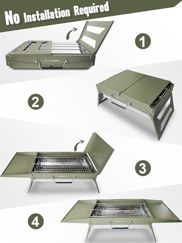 Charmline 18 x 13 inches Large Foldable Portable Charcoal BBQ Grill, Camping BBQ Grill for 3–5 People, Ideal for Camping, Garden, Beach, Picnic & Tabletop Use, Green