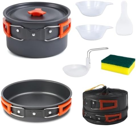 Lightweight Camping Cookware Set for 1-2 People, Hard-Anodized