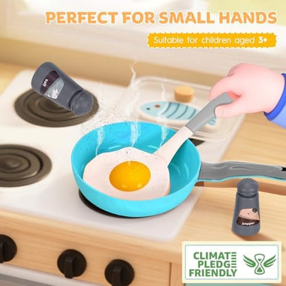 105Pcs Kids Kitchen Toy Accessories, Toddler Pretend BBQ Camping Cooking Playset, Play Pots, Pans, Utensils Cookware Toys, Play Food Set, Vegetables, Learning Gift for Girls Boys (Turquoise)