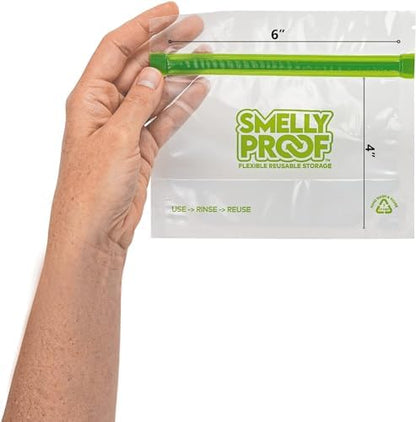 Smelly Proof 50 x Reusable Food Storage Bags, Reusable Snack Bags, Stand-Up Expandable “Stand & Fill”, Dishwasher-Safe, Clear 3-Mil 6” x 4”, US Made, BPA FREE, NO PEVA, 50-pk