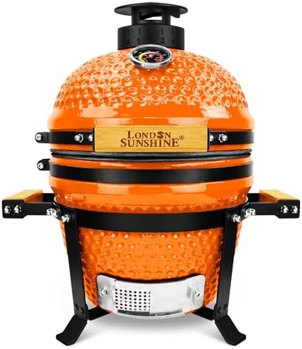 London Sunshine 13-Inch Ceramic Kamado Grill, Waterproof Vent Cap, Orange