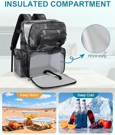 HXLGMD Fishing Backpack with Rod Holders,43L Large Water Resistant Tackle Bag Storage Gear and Equipment with Cooler for Men Fishing, Camping, Hiking, Khaki