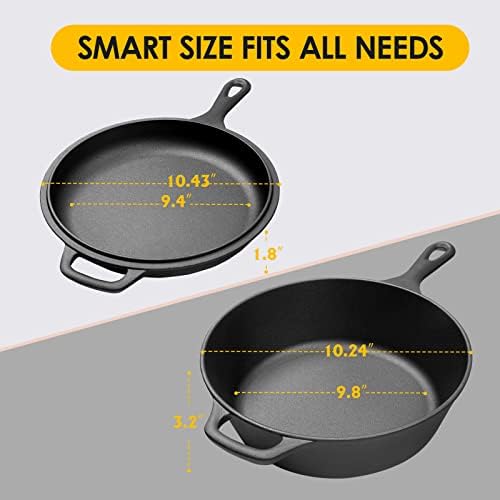 EDGING CASTING 2-in-1 Pre-Seasoned Cast Iron Dutch Oven Pot with Skillet Lid Set, 10" Skillet 3QT Pot for Cooking, Baking, Frying and Camping