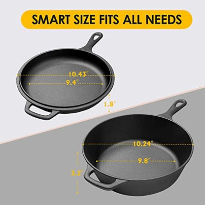EDGING CASTING 2-in-1 Pre-Seasoned Cast Iron Dutch Oven Pot with Skillet Lid Set, 10" Skillet 3QT Pot for Cooking, Baking, Frying and Camping