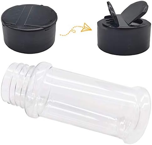 OJYUDD 16 Pack 3.4oz/100ml Plastic Spice Bottles Set,Empty Seasoning Containers with Black Cap,Clear Reusable Containers Jars for Spice,Herbs,Powders,Glitters