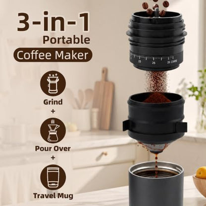 ShanSon Portable Coffee Maker with 38 Adjustable Grind Pour-Over Dripper