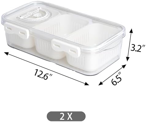 2Pack Divided Snackle Box Charcuterie Container Poratble Bacon Container for Refrigerator 3 Compartment Serving Veggie Tray with Lid Portable Travel Fruit Caddy for Cheese,Candy,Ham,Salad
