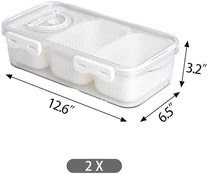 2Pack Divided Snackle Box Charcuterie Container Poratble Bacon Container for Refrigerator 3 Compartment Serving Veggie Tray with Lid Portable Travel Fruit Caddy for Cheese,Candy,Ham,Salad