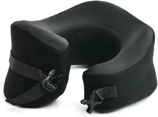 C CUSHION LAB Extra Support Travel Pillow, Award-Winning Patented Ergonomic Design for Chin & Neck Support Memory Foam Neck Pillow, Compact Airplane Pillow for Traveling, Flight, Car (Black, Large)