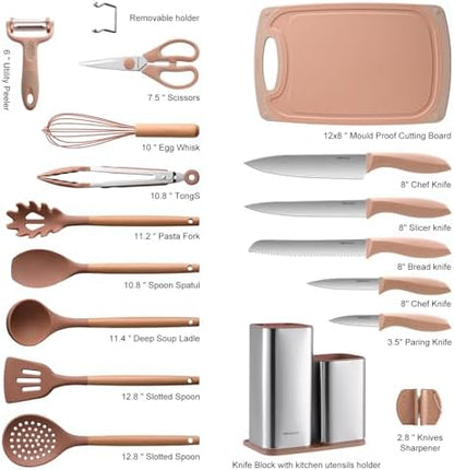 RAXCO Utensil Sets,18-Piece Silicone Cooking Utensils and Knife Set,Mousse