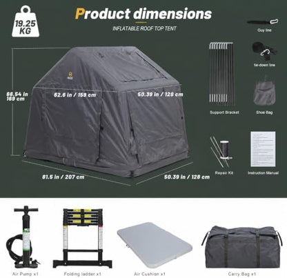 Inflatable Rooftop Tent, 2-3 Person Car Roof Tent for SUV Truck
