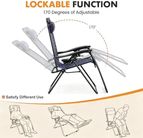 NEWBULIG Zero Gravity Chairs Set of 2, Folding Lounge Recliner Chair