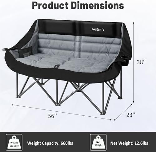 Youtanic Oversized Extra Large Double Padded Camping Chair up to 660lbs