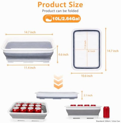 Goderewild Collapsible Dish Pan, 10L (2.6 Gal) Foldable Sink Tub, Gray