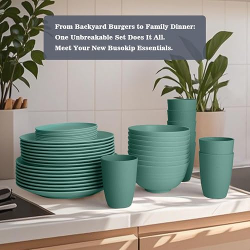 BUSOKIP40 PCS Bowls and Plates Set, Plastic Dinnerware Sets for 8- Green