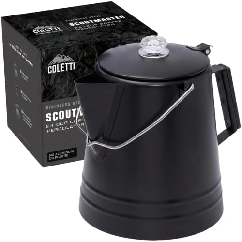 COLETTI Butte & Scoutmaster Coffee Percolator Camping — Percolator Coffee Pot, NO Aluminum or Plastic (Black, 24 Cup)