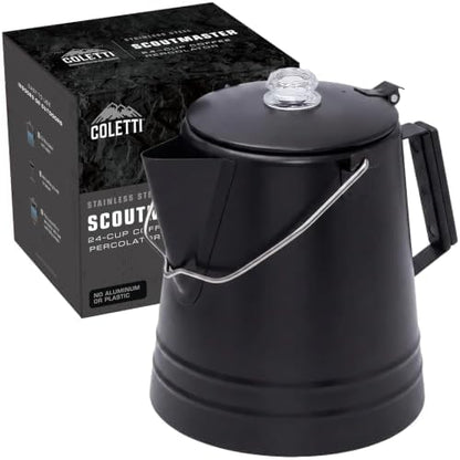 COLETTI Butte & Scoutmaster Coffee Percolator Camping — Percolator Coffee Pot, NO Aluminum or Plastic (Black, 24 Cup)