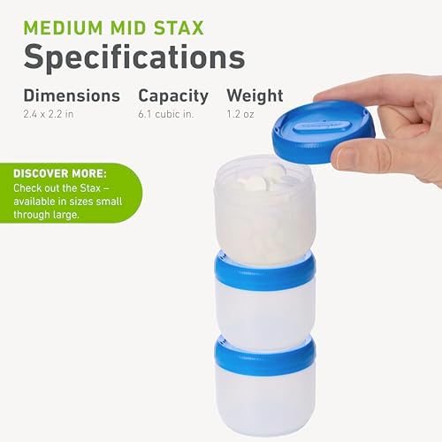 humangear STAX Stackable Containers, Medium Mid, Clear/Blue