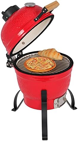 Outvita Ceramic Grill, 13" Round Kamado Charcoal with Thermometer, Red