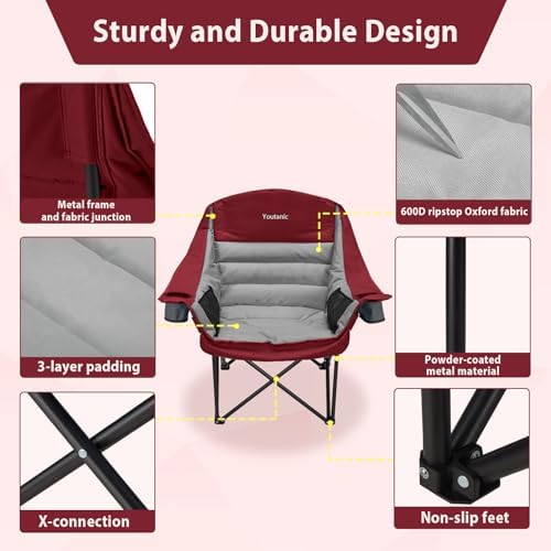 Youtanic Oversized Camping Chair, Portable Folding Camping Chairs
