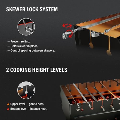 Charcoal Grill for 8 Skewers - Portable Barbecue 16.9"×11.8"×23.6" Kabob Camp Grills - Foldable Metal Mangal - Kebab Shish - BBQ for EDC Picnic Outdoor Cooking Camping Hiking (Skewers Not Included)