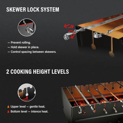 Charcoal Grill for 8 Skewers - Portable Barbecue 16.9"×11.8"×23.6" Kabob Camp Grills - Foldable Metal Mangal - Kebab Shish - BBQ for EDC Picnic Outdoor Cooking Camping Hiking (Skewers Not Included)