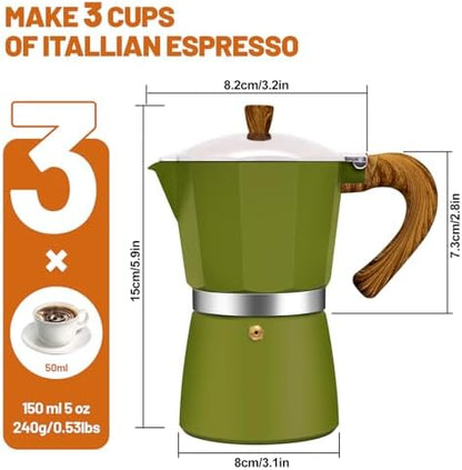 3 Cup Aluminum Espresso Stovetop Moka Pot Express Coffee Maker Percolator Italian Classic Mocha Coffee Machine for Italian and Cuban Cafe Brewing for Home & Camping 150ml 5oz