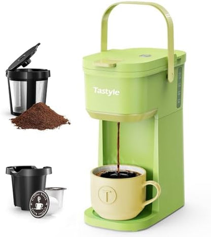 Tastyle Mini Single Serve Coffee Maker for K Cups and Grounds with Handle