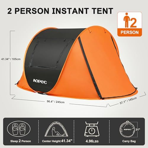 Pop Up Camping Tent, 2/4/6 Person Instant Tent Waterproof PU4500mm, Spacious Ventilated Camping Tent with Front Porch, Quick Setup Lightweight Portable for Outdoor Camping Hiking Beach
