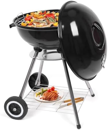 Outvita Charcoal Grill, 18 inch Stainless Steel BBQ with Wheels, Black