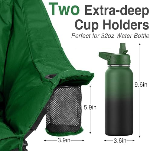 Oversized Camping Chair for Adults - Heavy Duty 400 lbs Padded Folding Chair with Wine Glass Holder, 2 Cup Holders & Side Pockets, Portable Carry Bag for RV, Tailgating, Lawn