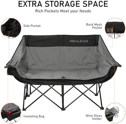 REALEAD Double Camping Chair Heavy Duty Camping Couch Support 650 lbs