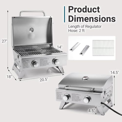 GIANTEX Portable Tabletop Propane Gas Grill with 2 Burners, 20,000 BTU