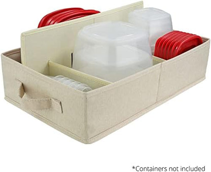 Food Storage Container Organizer 2pc - Lid Organizer Box - Adjustable Kitchen Organizing Box - Compatible with Tupperware Glad Rubbermaid Ziploc Containers - Drawers and Cabinet Organization (2)