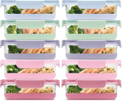 Ello Duraglass Refresh 3.4 Cup Meal Prep Containers, 10 Pc, Dusk Delight, (Pack of 2)