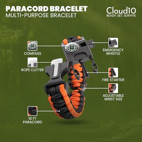 CloudTen Emergency Tent: Lightweight 2 Person Survival Tent with Multi-Function Paracord Bracelets - Essential Survival Gear & Bug Out Bag Items for Preppers, Hikers, Survivalists, Campers, Boy Scouts