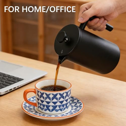 French Press Coffee Maker, 304 Grade Stainless Steel French Press with 2 Extra Filters for Home, Office, Travel, Camping - 34OZ/2 Litre (Black)
