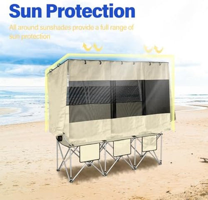 BESTHLS Portable Folding Camping Chair with Canopy Shade for 3 Person White